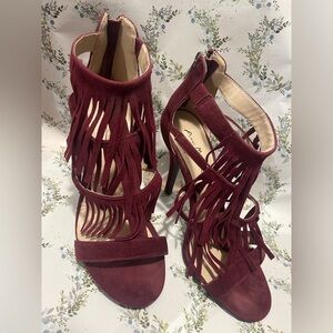 Anne Michelle Maroon Fringe Heels